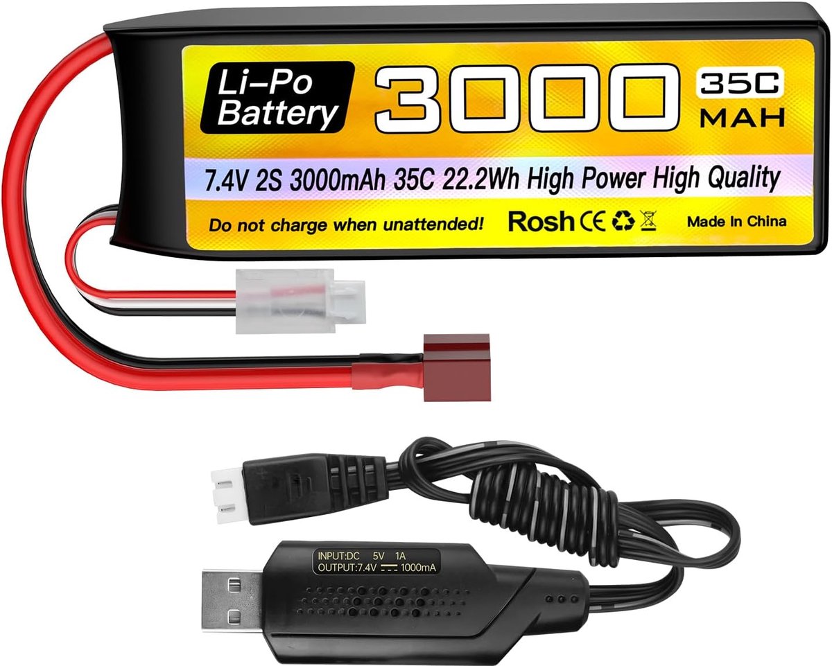 1 STKS 2S Lipo 7.4V 3000mAh 35C batterij met T-stekker met USB-oplaadkabel voor RC auto vrachtwagen afstandsbediening schip RC vierroder vliegtuig FPV drone