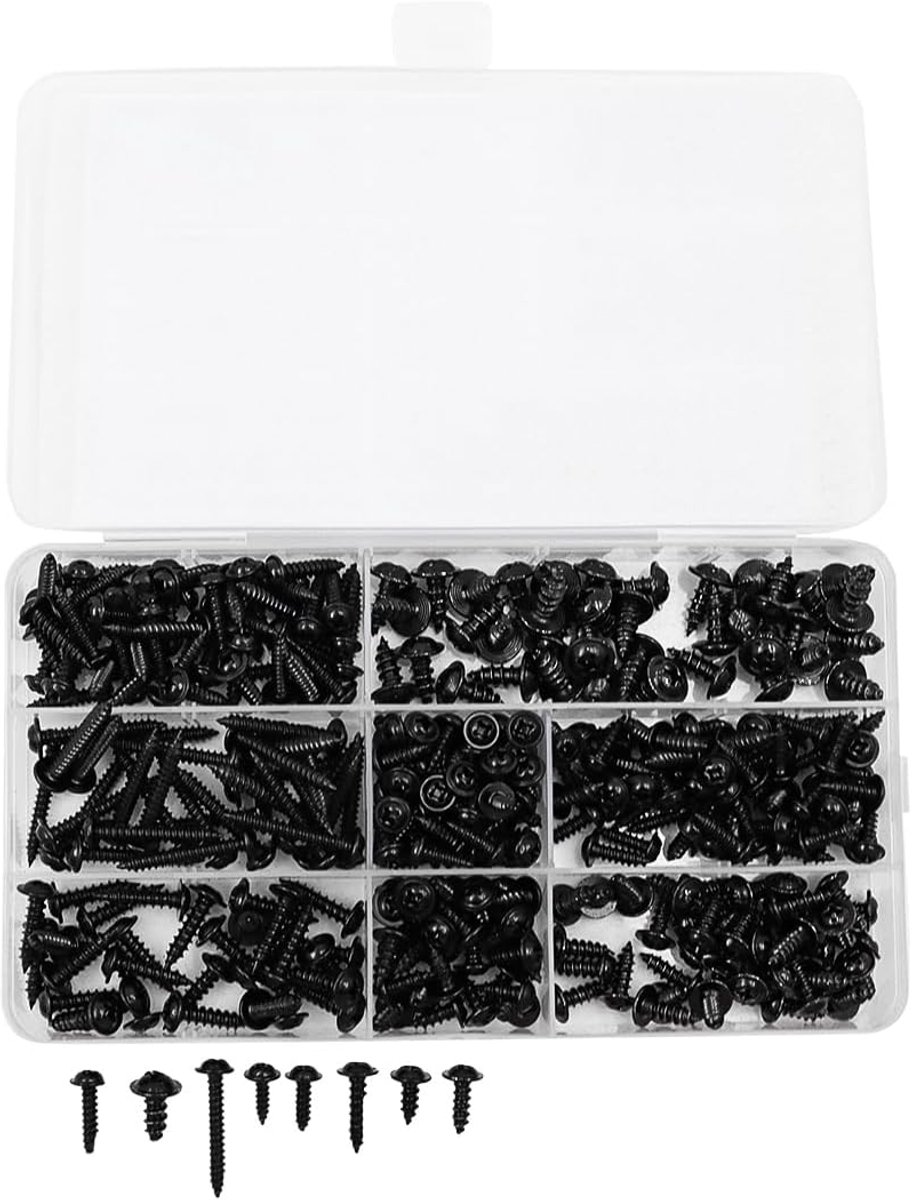Dailygoods- Zelftappende Schroeven 340 Stuks - Assortiment M3/M3.5/M4/M5 - Koolstofstaal - Voor Hout/Kunststof/Zacht Metaal - Opbergdoos