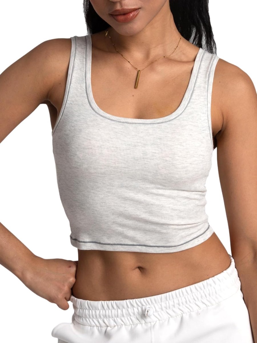 Geribde tanktop voor dames, gewatteerde sporttop, crop-top met vierkante hals, getailleerde basic cami-top