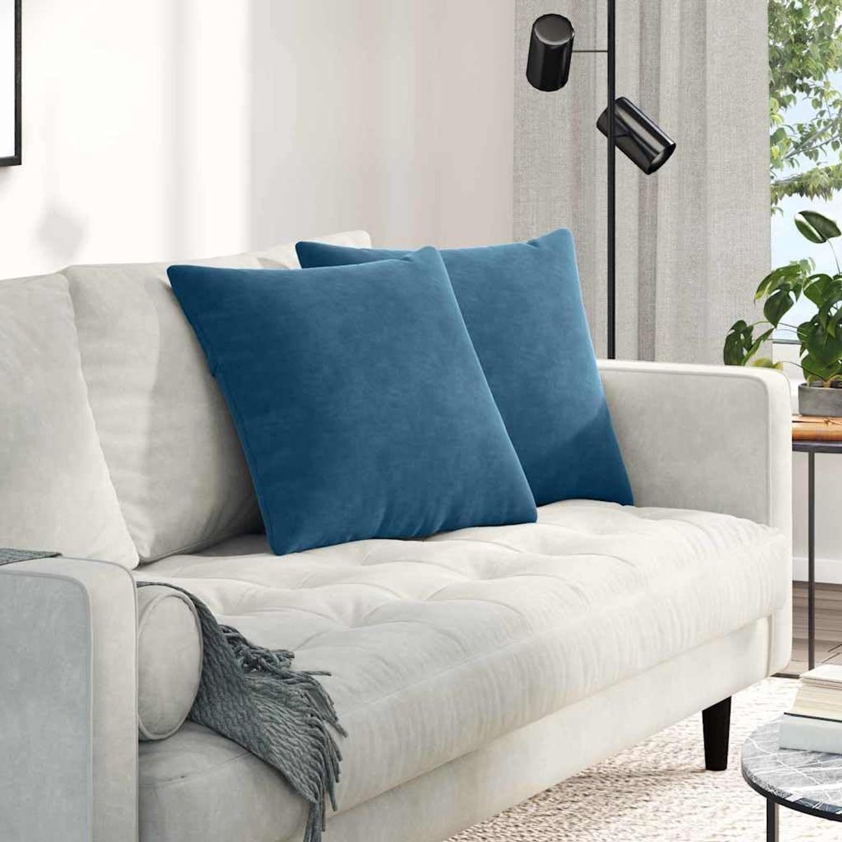 Bankkussen, 2 stuks, blauw, 50 x 50 cm, corduroy met ritssluiting, polyestervulling voor woonkamer, slaapkamer of kantoor