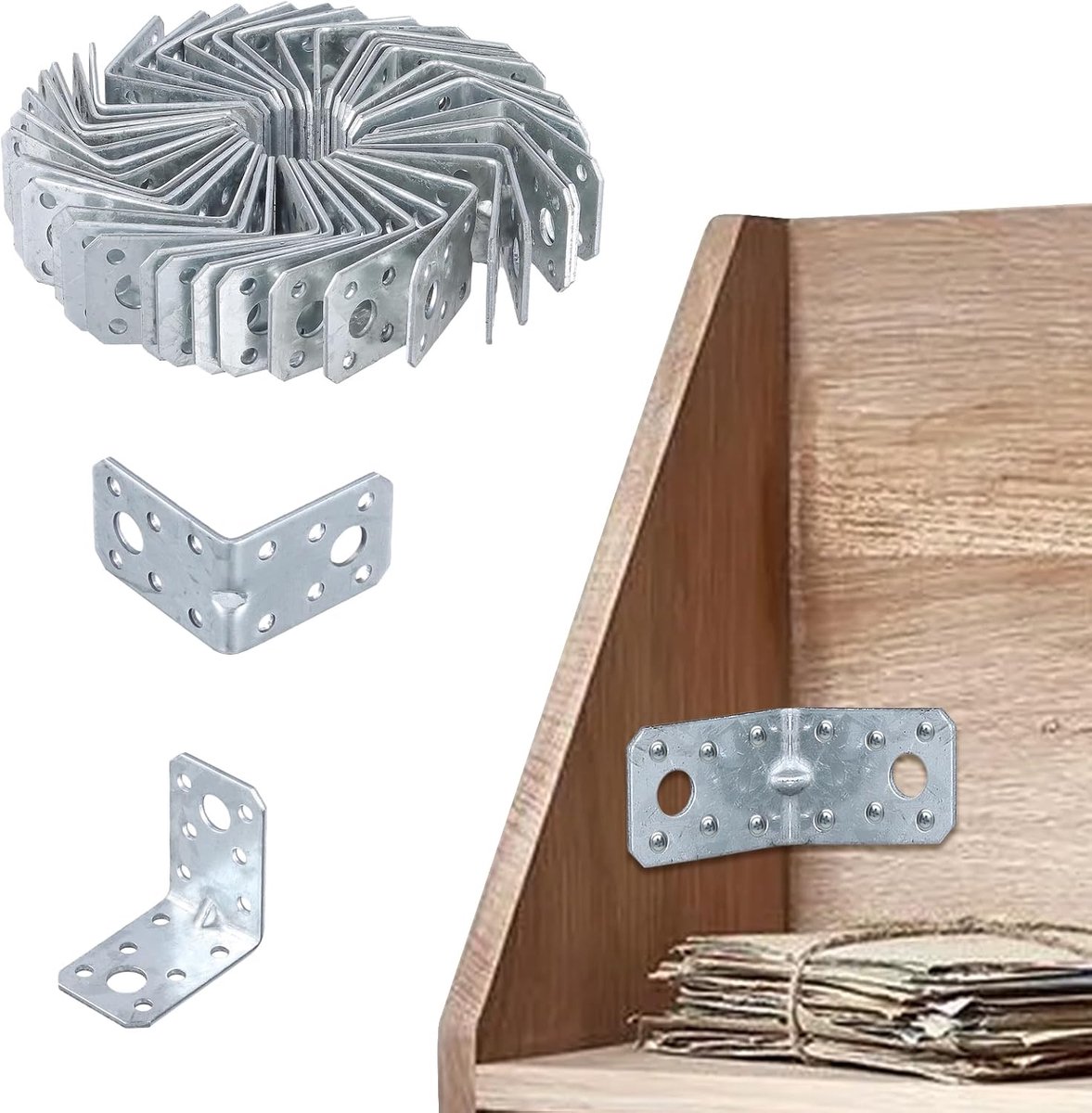 Dailygoods- Hoekverbindingen 40 Stuks - Zilverkleurige Metalen Hoek - 50 x 50 x 35 mm - L-vormige Connector - Roestvrij Staal - Hoge Sterkte - Hoekbeu