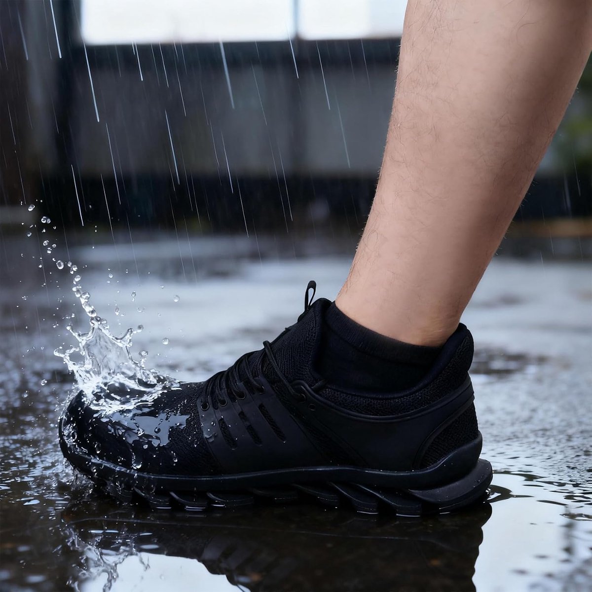Heren Veiligheidssneakers Waterdichte Werksneakers Staalneus Werk Schoeisel Eenvoudig Aan Uittrekken Comfortabel（44，Zwart）