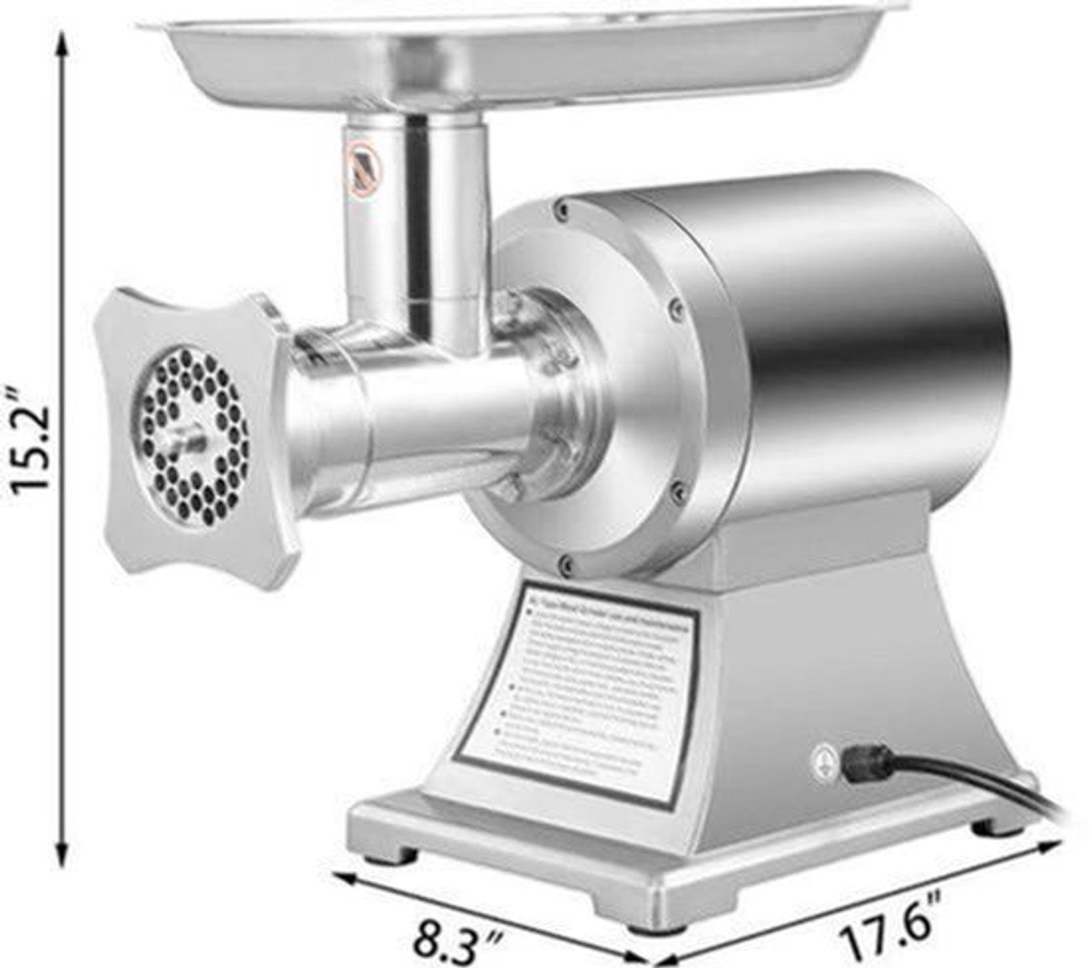 Elektrische Gehaktmolen - Voor alle soorten Vlees - Roestvrij staal - Vleesmolen - Vleesmolens - worstenmaker - Keukenmolenmachine - 1100W - 193 r/min - Zilver