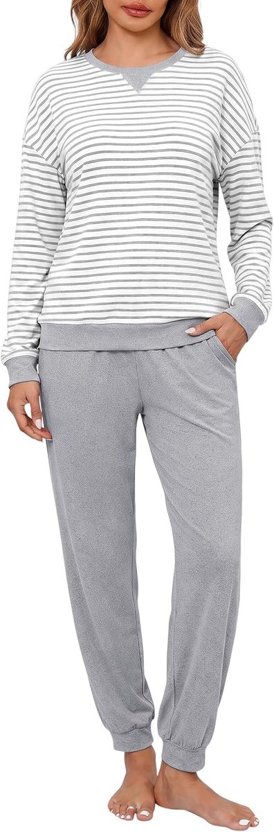 Gestreepte Lange Mouwen Pyjama Set Ronde Hals Pjs Met
