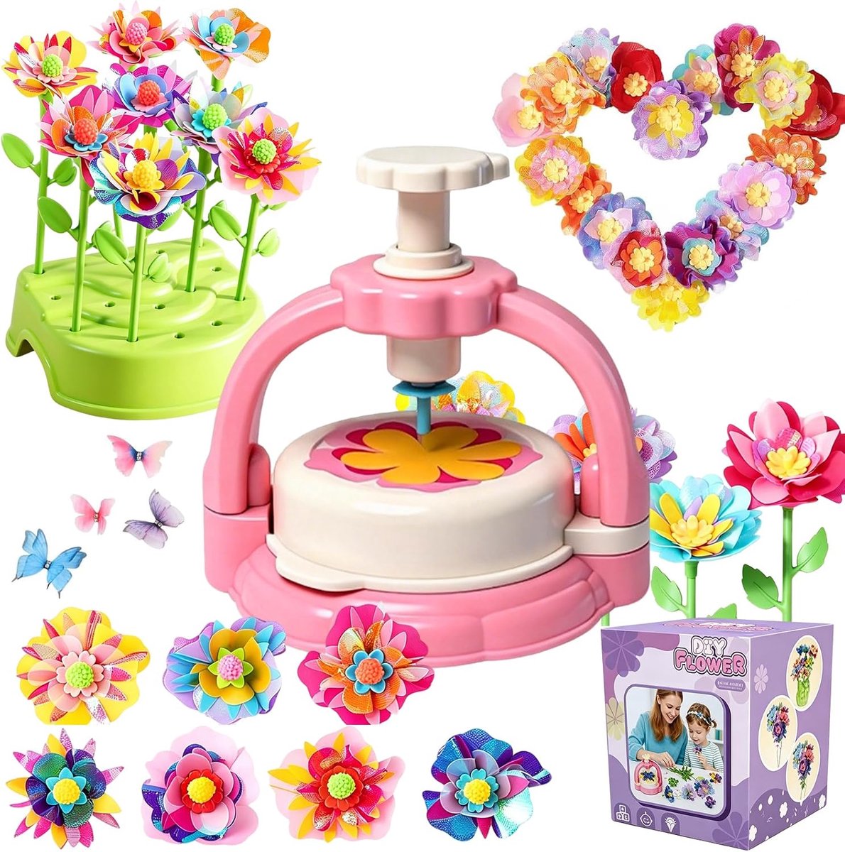 Bloemenset voor kinderen, creatief boeket, cadeau 3-12 jaar (roze)
