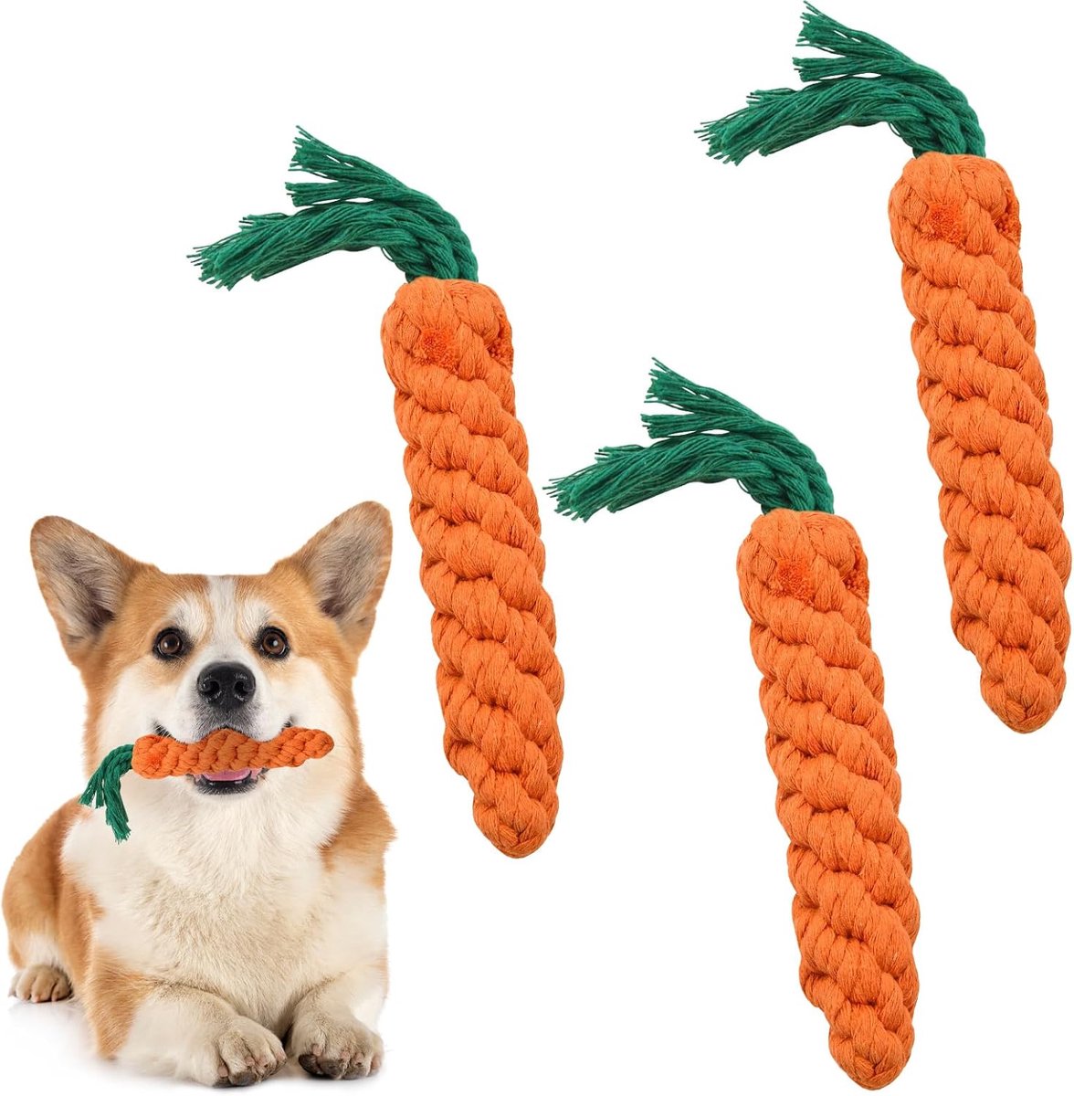 Kauwspeelgoed wortel, kauwspeelgoed voor puppy's, hondenspeelgoed wortel, gevlochten touw, hond voor interactief, robuust voor puppy's