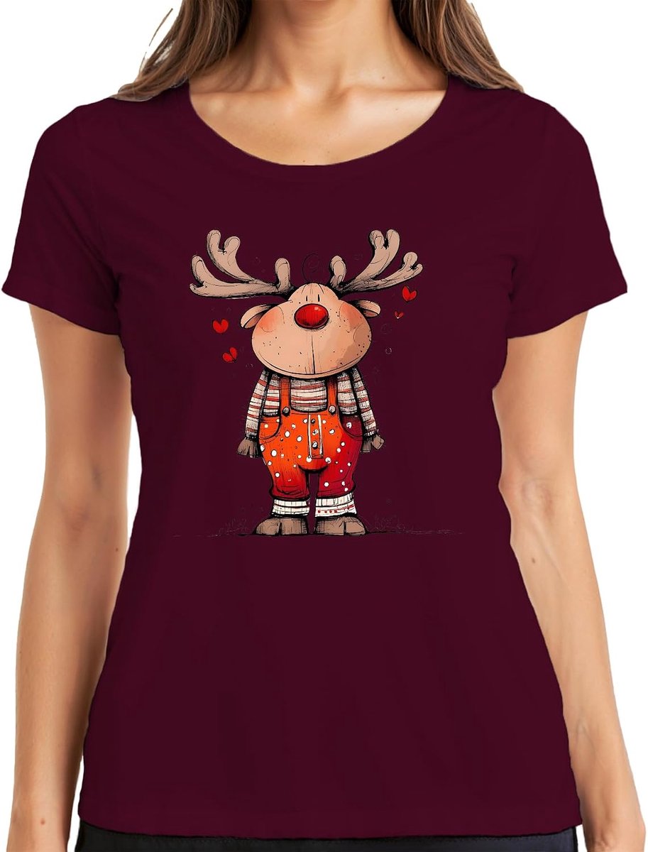 Rendier Kerstmis tuinbroek hart schattig retro dames T-shirt