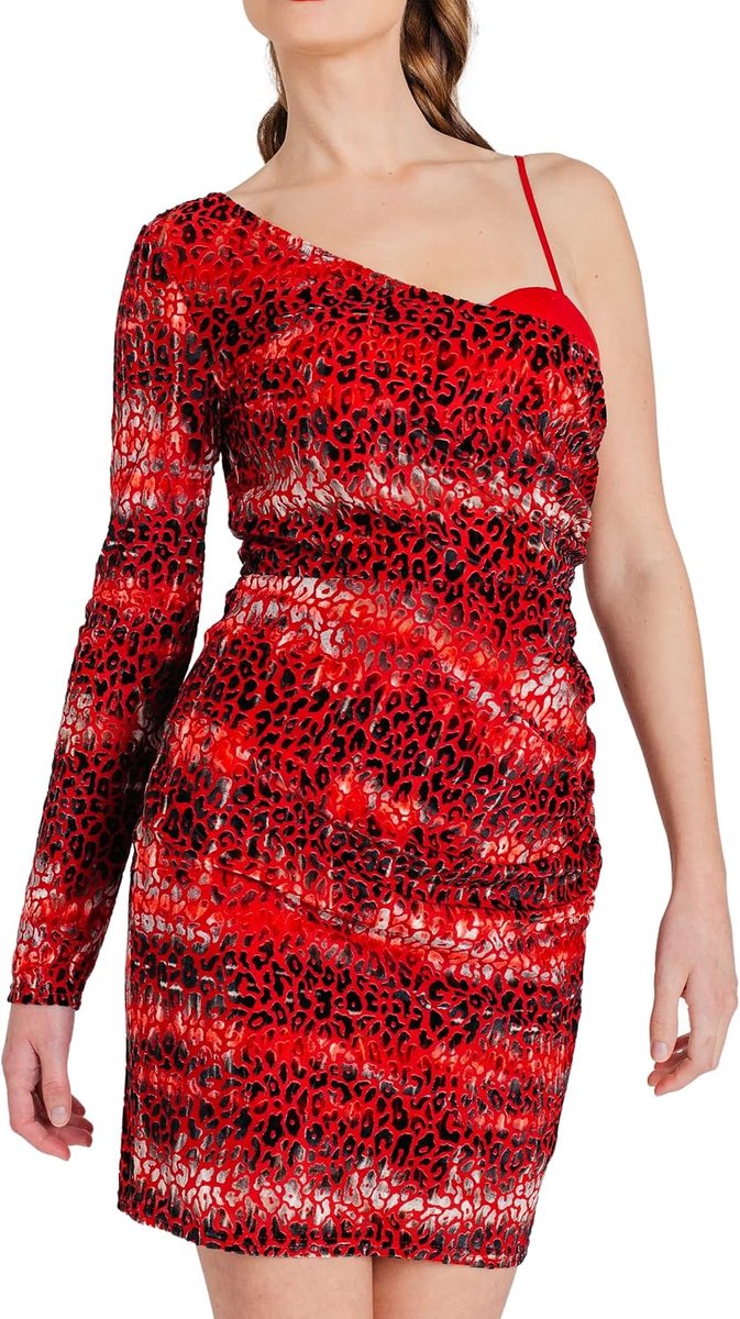 Luipaard Burn-out Fluwelen Asymmetrische Hals Bodycon Feestjurk dames Formele uitgaanskleding
