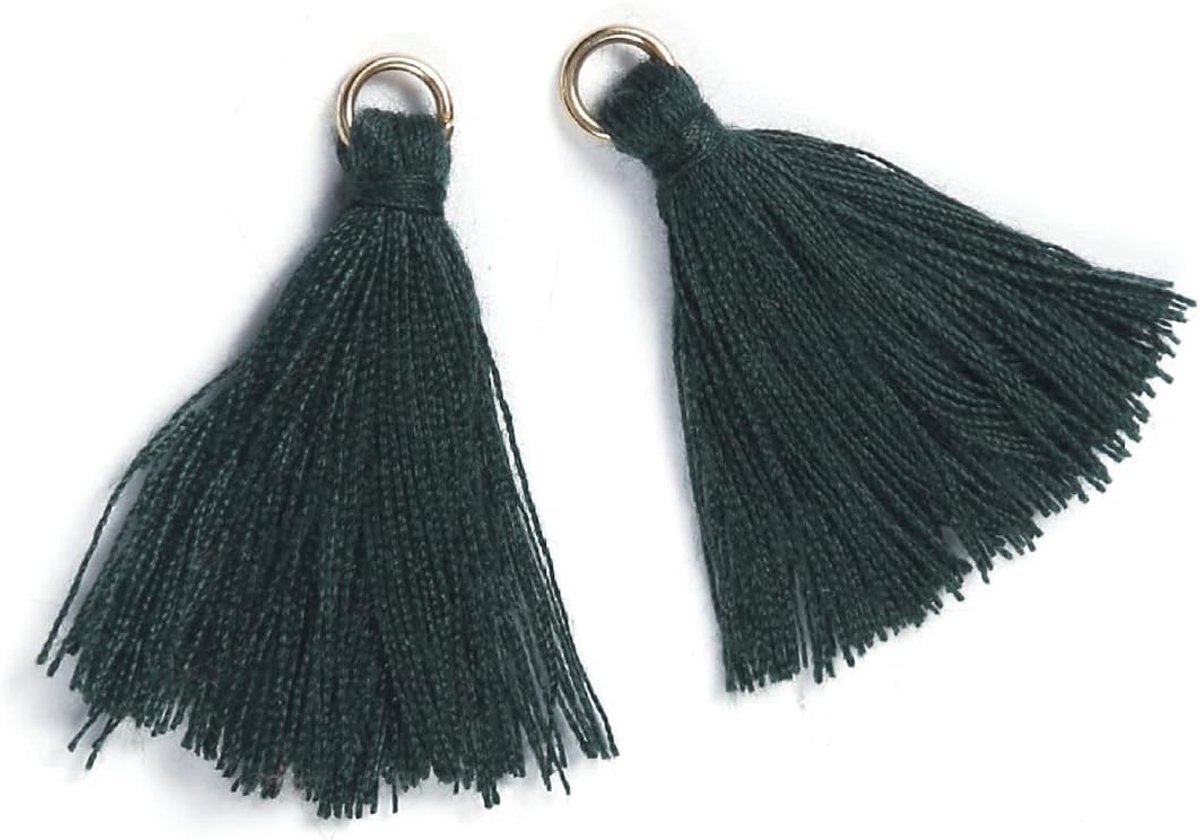 50 stuks mini-kwasthangers, 3 cm, katoen, franjes, kwastjes, armband, sleutelhanger, knutselen, kwastjes voor oorbellen, sieraden, tassen, bladwijzers, doe-het-zelf handwerk, accessoires, donkergroen
