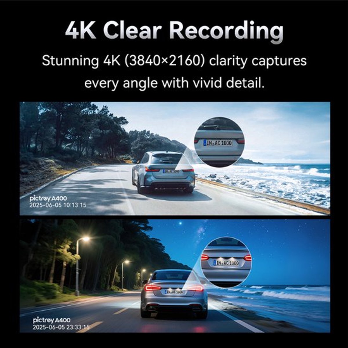 Dashcam 128G SD Card - 4K Ultra HD - 3840x2160 Resolutie - IPS Scherm - Auto DVR - Parkeermonitor
