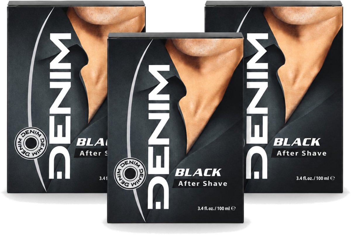3 x Denim – Aftershave – Black – 100 ml - Voordeelverpakking - 3 stuks