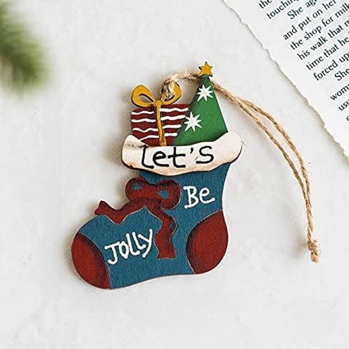 Kunstkerstboom Navidad Xmas Tree Drop Ornamenten Xmas Hout Hanger Kerst Houten Geschilderde Decoraties for Thuis Kids Geschenken Nieuwjaar (Color : N-blue sock gift)