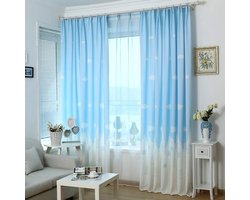 Bandezid Princess/Gordijn/voor Woonkamer, Cartoon Kasteel/wit/wolk/Gordijnen/voor Kinderkamer, Verduisterende raamgordijnen/Panelen/haken omhoog-Blauw. 250 * 250 cm