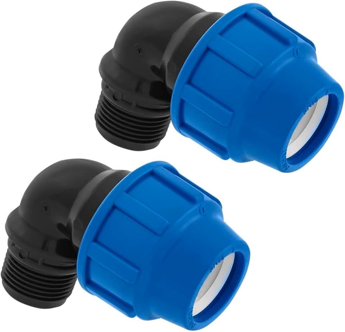 2 stuks verbindingsstukken Ø 20 mm x 1/2 inch 90° met buitendraad van polypropyleen PP | Voor het aansluiten van PE-polyethyleen buizen. MONTERAL