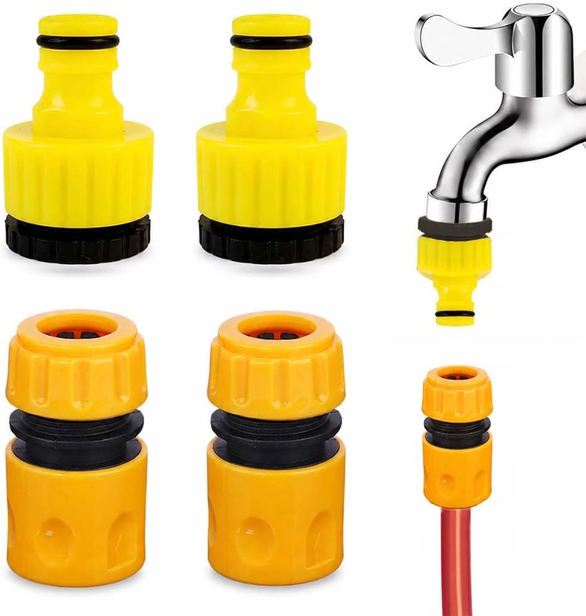 Snelle Aansluitingen voor Tuinslang 2 in 1 van 1/2" en 3/4", Snelle Aansluiting Waterslang 1/2" Koppelingen voor Beregeningsbuizen
