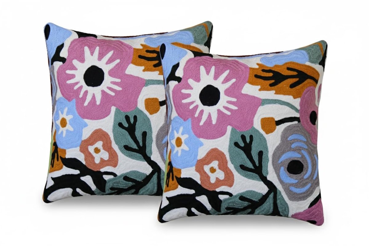 Kussenhoes 45x45cm | kussensloop | sierkussens | cushion cover | katoen | Full Hand embroidery Chain