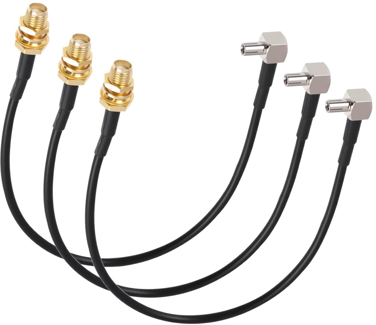3x TS9 mannelijk naar SMA vrouwelijk antenneadapterkabel, 19,2 cm RG174, rechte hoek, voor Netgear, Huawei, ZTE 4G LTE 4G router, 3G 4G 5G mobiele internetsignaalversterker