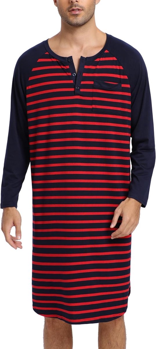Heren nachthemd lange mouwen knielang slaapshirt