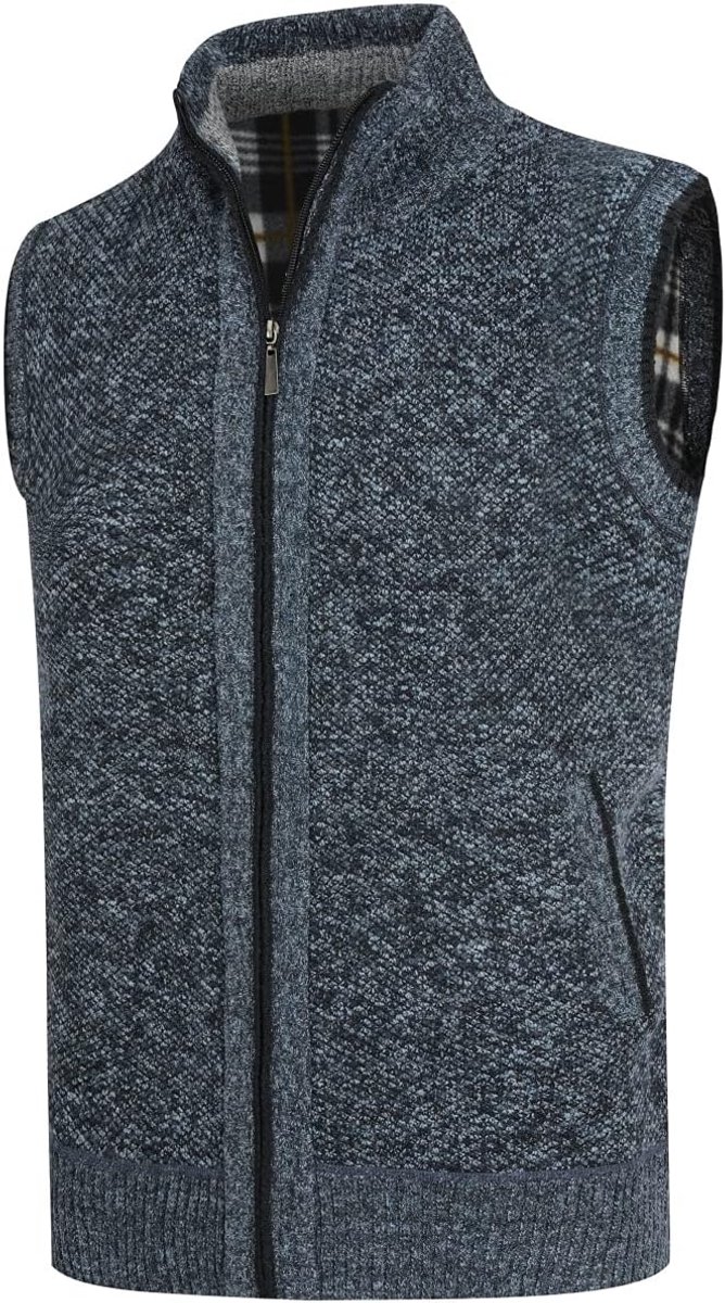 Mens Gebreide Gilet Fleece Voering Gewatteerde Body Warmer Winter Dikke Rits Mouwloos Vest