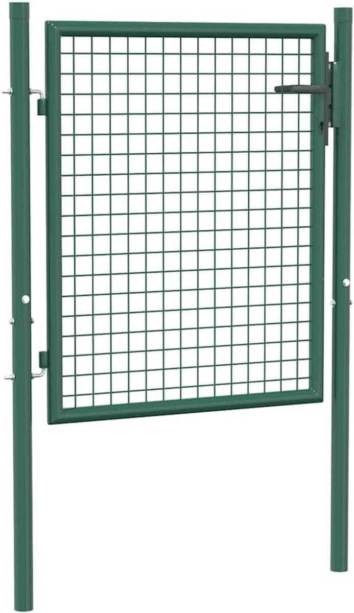 Hekpoort 100 x 75 cm groen, gepoedercoate tuinpoort met sleutel, inclusief drie sleutels, boutscharnieren en zijpalen voor eenvoudige montage, robuust