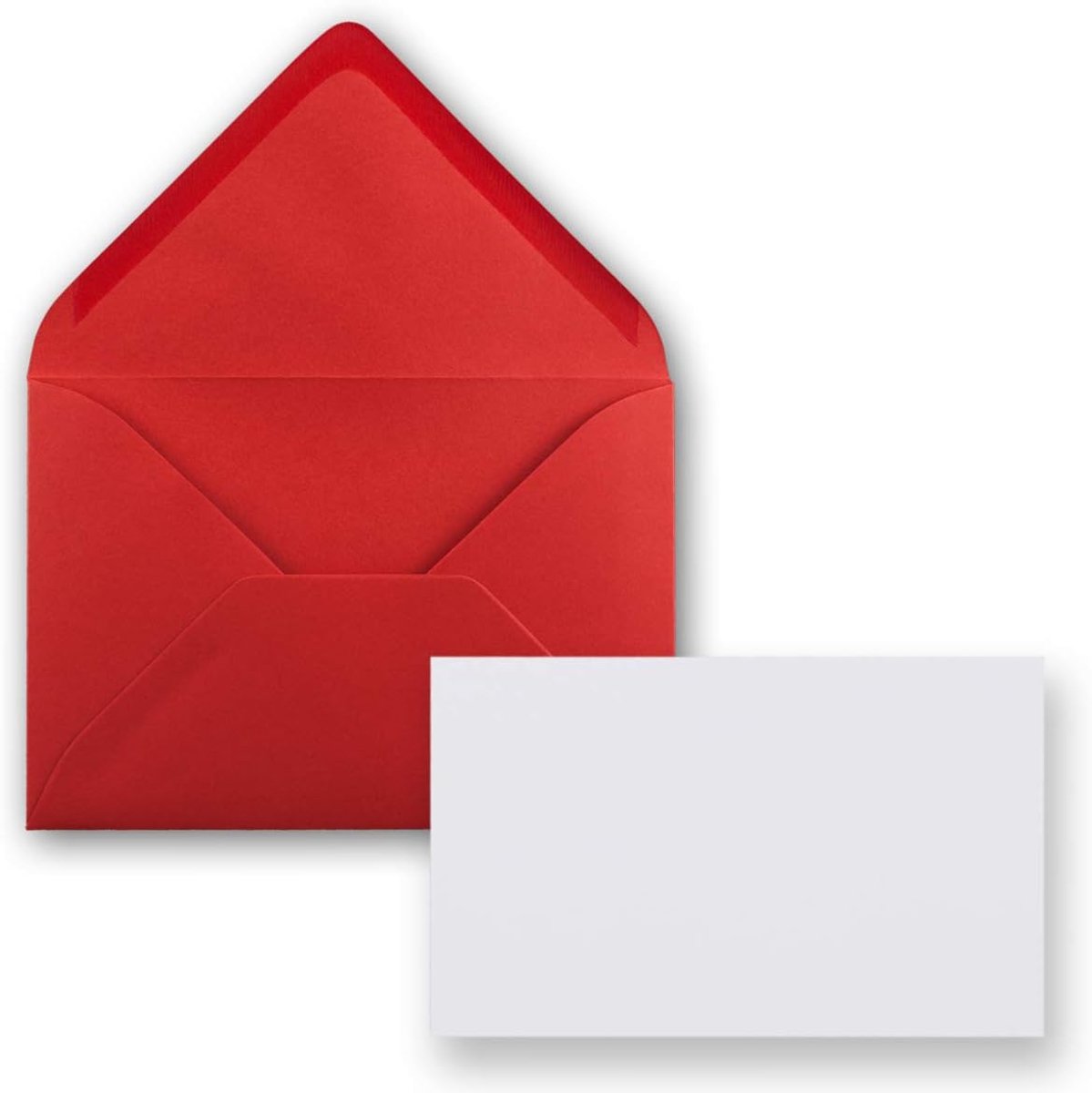 50 stuks kaarten met envelop set enkele kaarten DIN A8, 7,1 x 4,5 cm, wit met enveloppen C8, 7,6 x 5,2 cm, rood, natte plakrand
