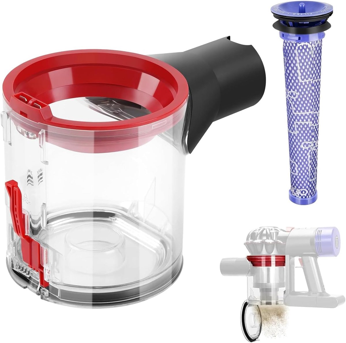 Stofbak compatibel met Dyson V7 (SV11) V8 (SV10) stofzuiger, reserveonderdeel voor busbak, stofemmer onderdeel nr. 967699-01