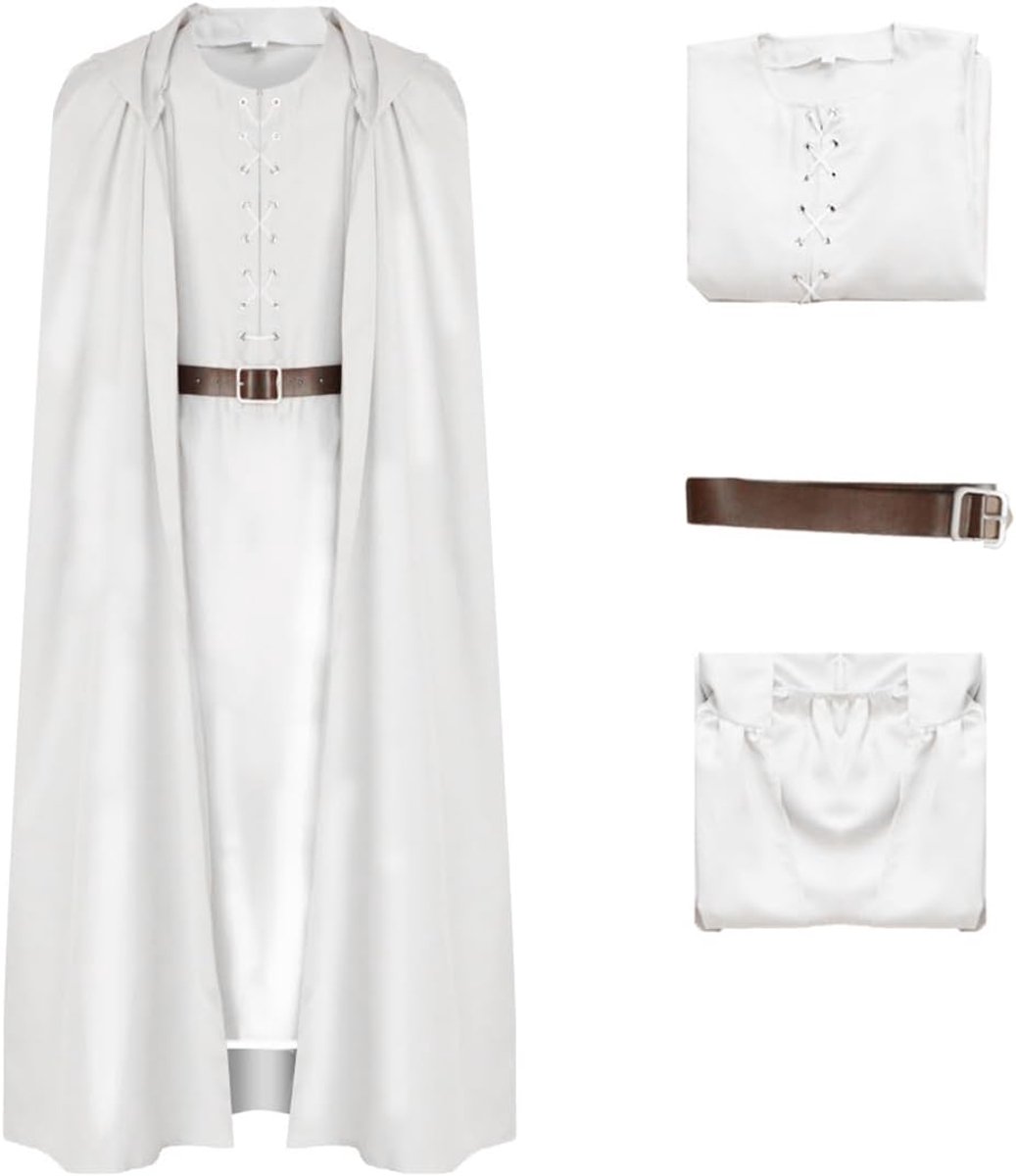 Cape Robe met capuchon, tovenaarsrobe, lange tuniek en riem, set cosplay kostuum heren