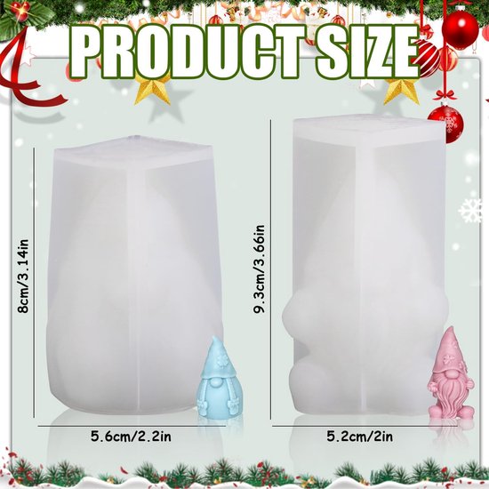 2 stuks siliconen vormen gietvormen Kerstmis, siliconen vorm kaars kerstman, kabouter epoxyhars vormen Kerstmis kaarsen vormen om te gieten voor doe-het-zelf kerstversiering decoratie — afbeelding 2