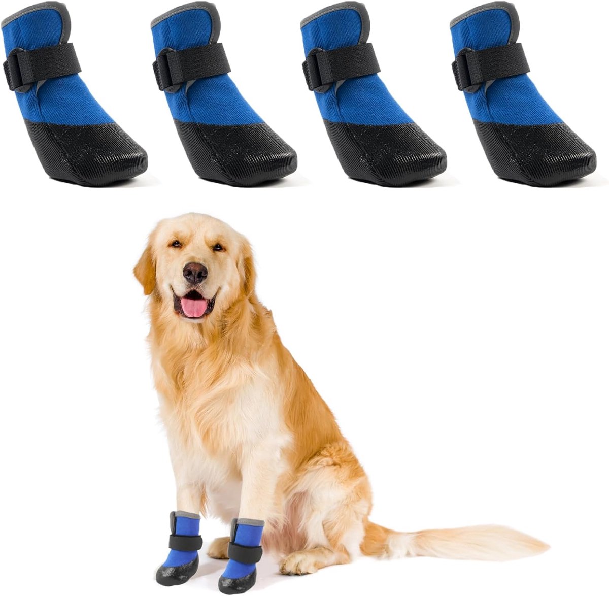 Schoenen Pootbescherming, 4 stuks Anti-Slip Hondensokken Pootbescherming, Outdoor Ademende Hond Schoenen met Verstelbare Riemen en Waterdichte Zool, Blauw, S