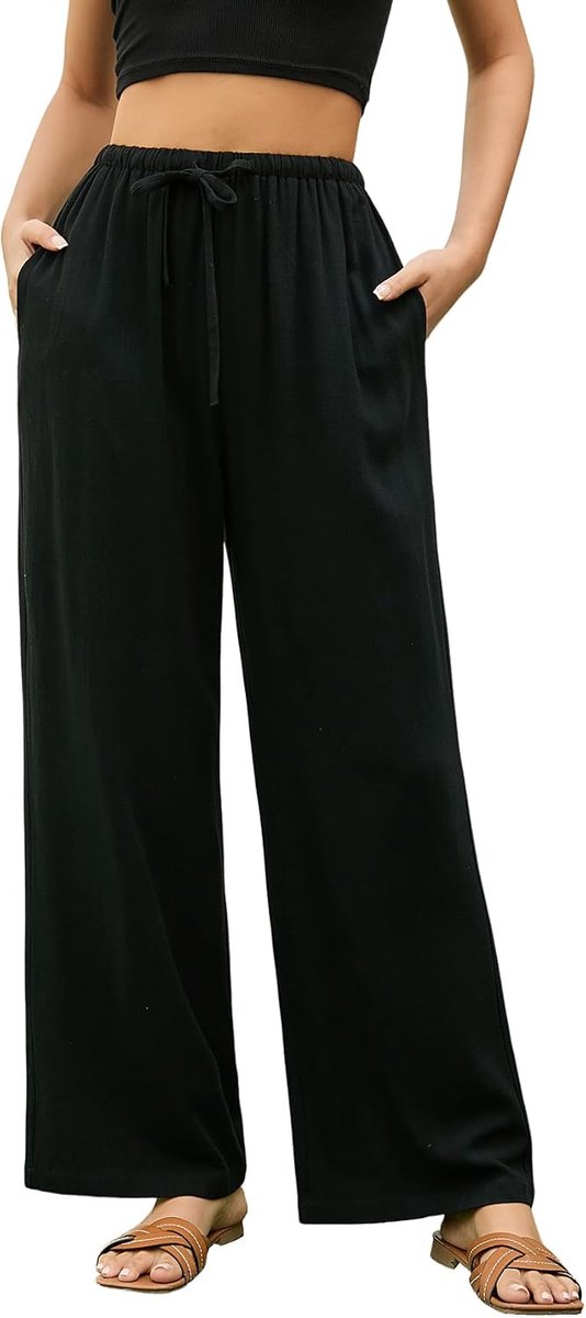 broek voor dames Zomerse baggy broek met wijde pijpen Damesbroek met elastische taille Lichtgewicht broek voor dames met zakken Losse pasvorm