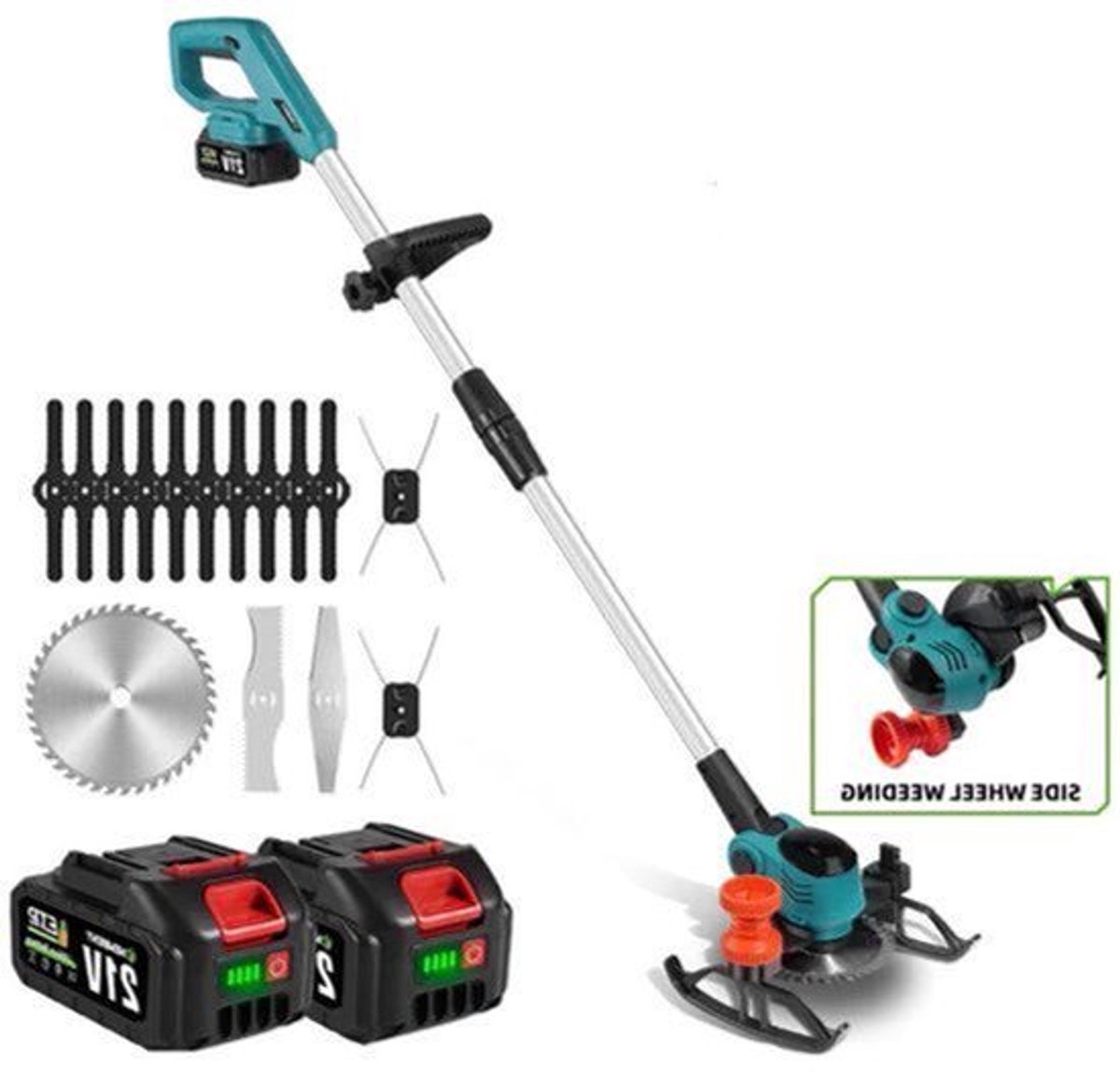 Handmaaier - Grasmaaier - Grastrimmer - Grasschaar - Grasmachine - 3000W - 6-Inch - Elektrische/Accu - Grastrimmer met 90° Verstelbare Kop – Snoerloos Tuingereedschap - 21V/18V Compatibel - Inclusief 2x Accu