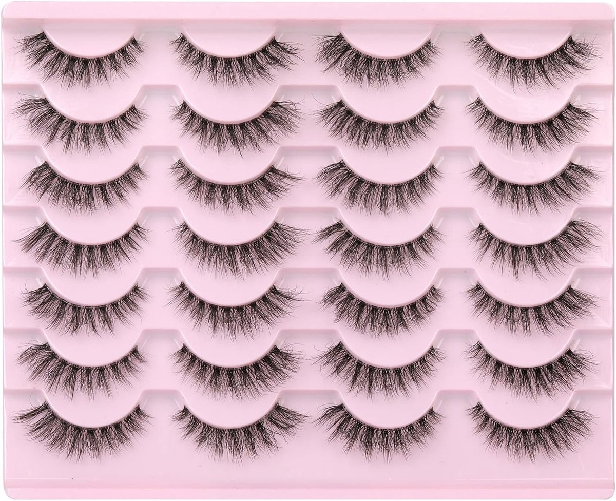 Valse wimpers, natuurlijke look, wimpers, wispy pluizig volume, nepwimpers, 5D-strip, kattenoogwimpers, doorzichtige wimperband, individuele wimpers, 14 paar