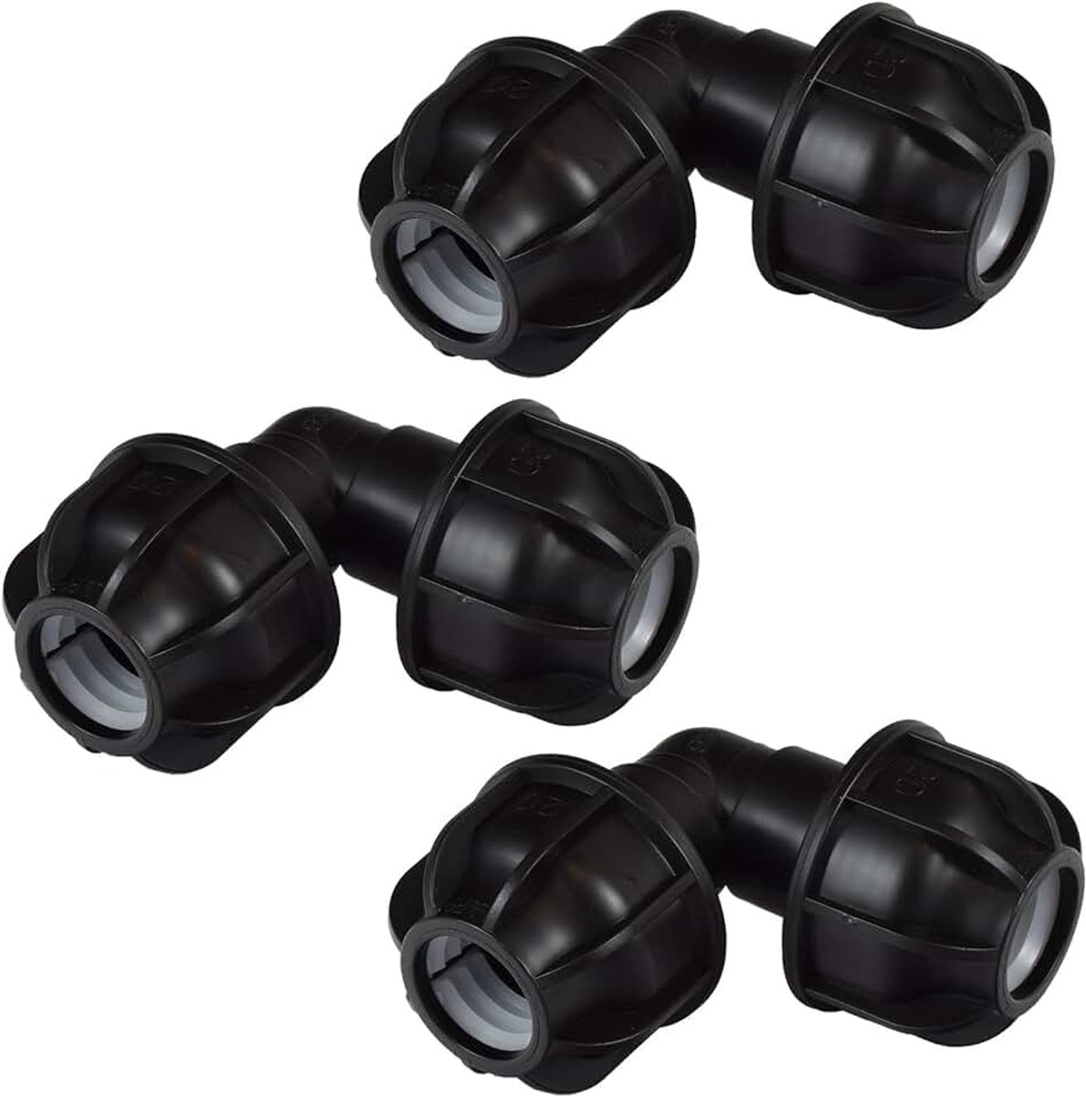 3 stuks PP-fittingen voor 20 mm PE-buis voor waterbuis in tuin of huis (hoek, 3 stuks)