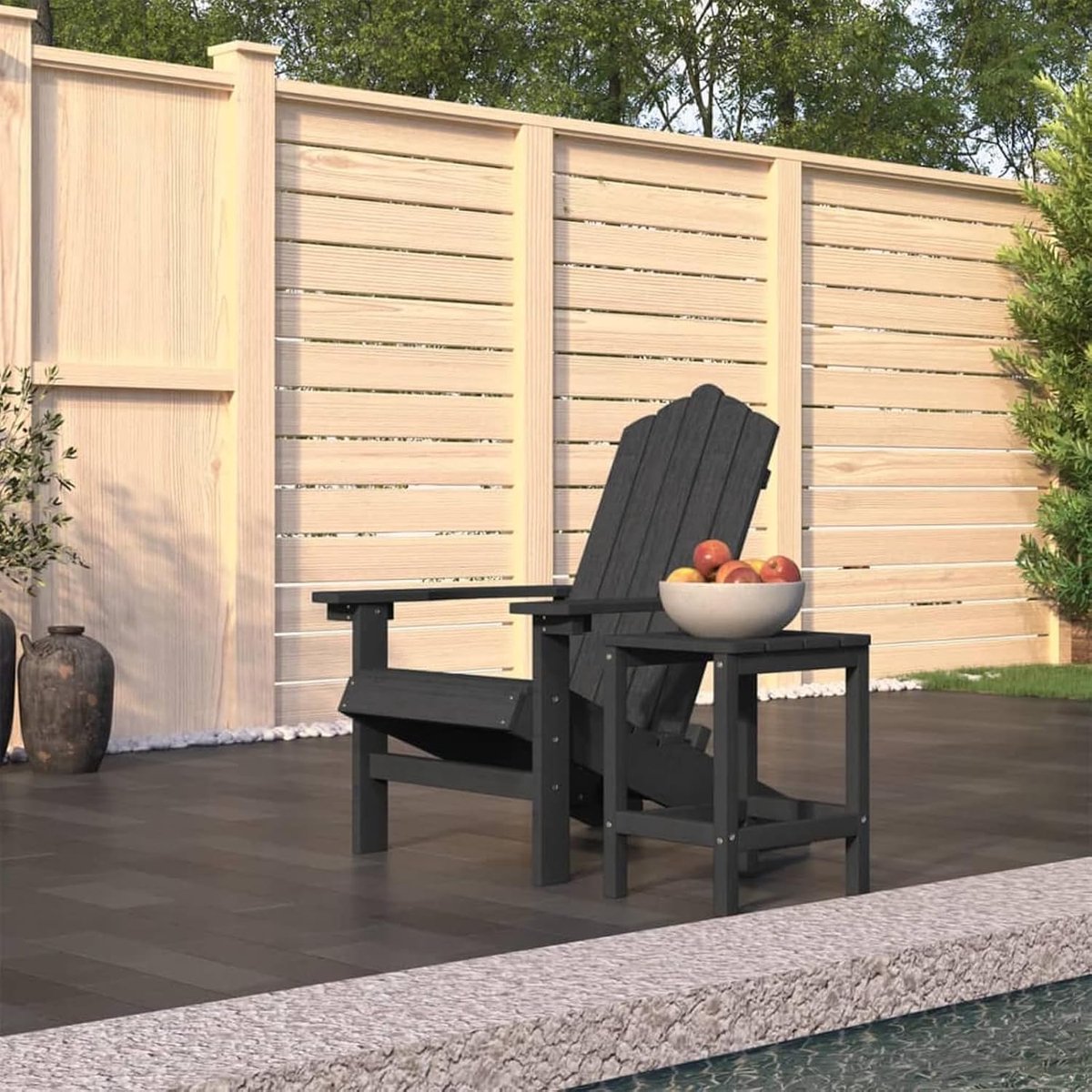 Adirondack Tuinstoel met tafel, HDPE, antraciet, 73 x 83 x 92 cm + 38 x 38 x 46 cm, weerbestendig en onderhoudsvriendelijk, voor terras, tuin, balkon