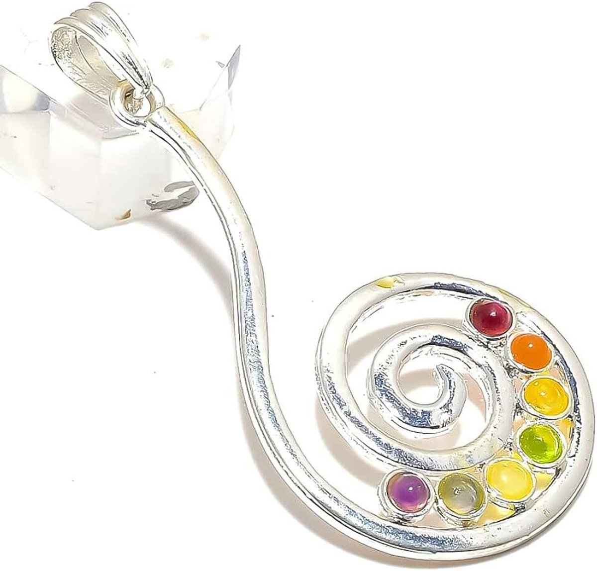 Carnelian, Citrine, Amethyst Quartz Multi-Stone Handmade Pendant 2-2.5" Long For Girls Woman's Sterling Silver Plated Jewelry From Kashish