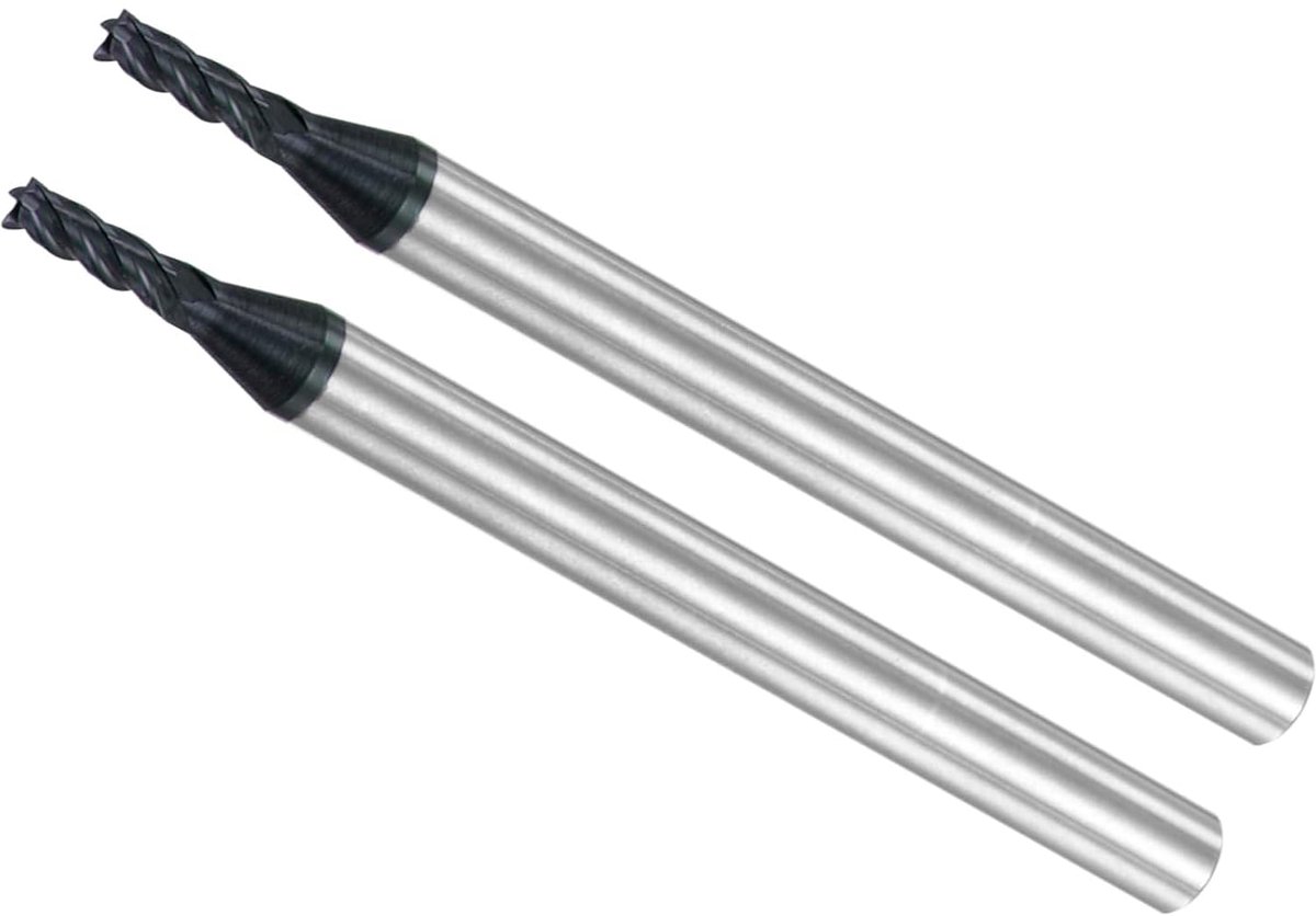 Vierkante neusfrees, 2 mm x 6 mm, snede 4 mm schacht, AlTiN gecoat P05 hardmetaal, 4 groeven, CNC-freesboor - (voor frezen van roestvrij staal en gehard staal), 2 stuks