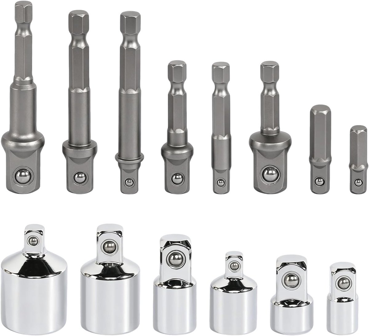 14-delige adapterset, dopsleuteladapterset, krachtdopsleuteladapter voor ratels van 1/4" naar 3/8", 3/8" naar 1/4", 3/8" naar 1/2", 1/2" naar 3/8", 1/2" naar 1/4", 1/4" naar 1/2"