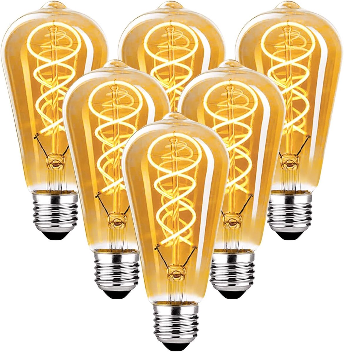 Vintage Edison E27 Bulb E27 Dimbare 4W ST64 Warm White Ideaal voor Decoratieve Nostalgie Retro Verlichting, Amber 6-delig