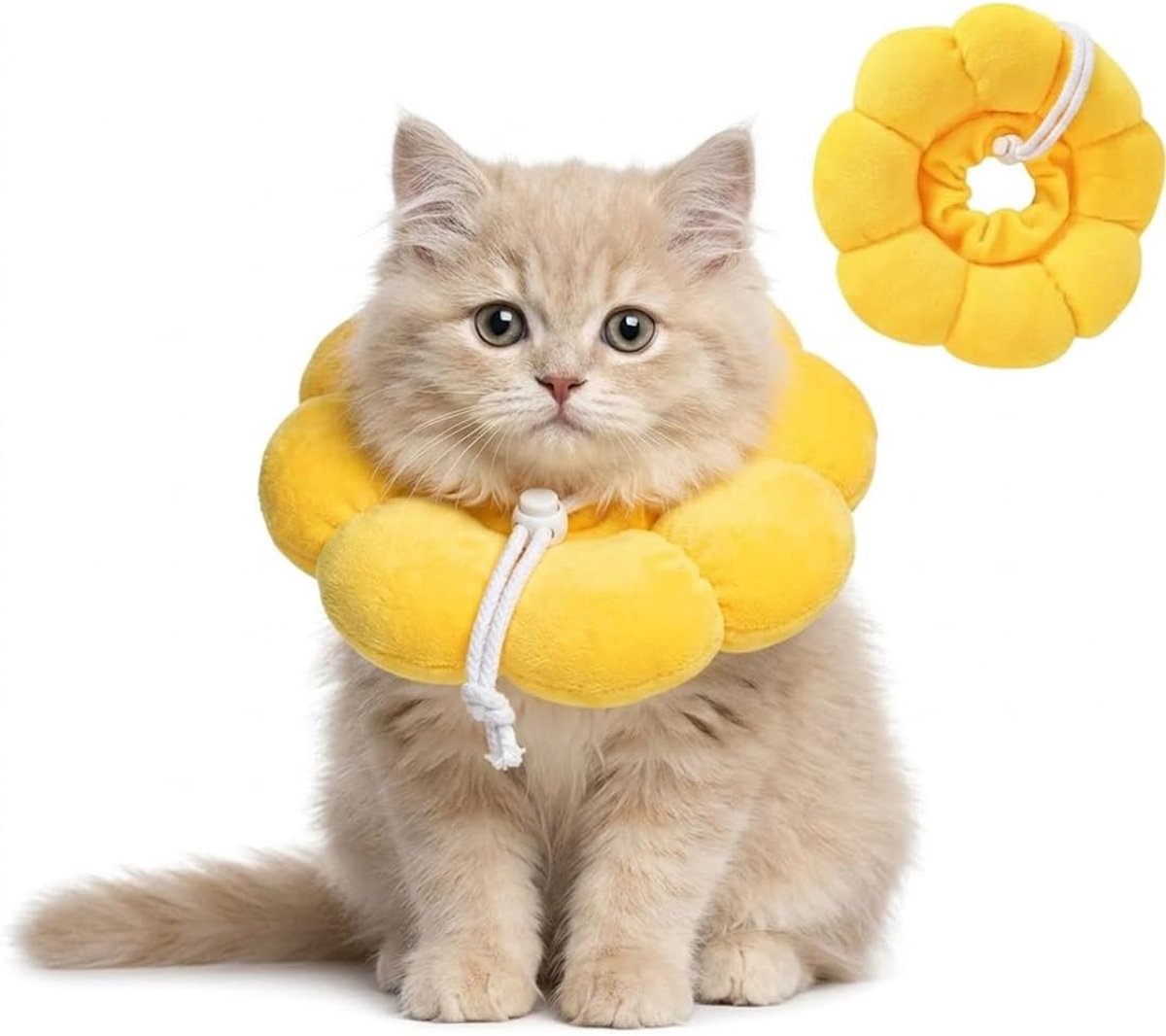 Herstelhalsband voor Honden en Katten - Zachte Polyester Stof - Verstelbare Halskrause voor Kleine Huisdieren - Maat S - Geel