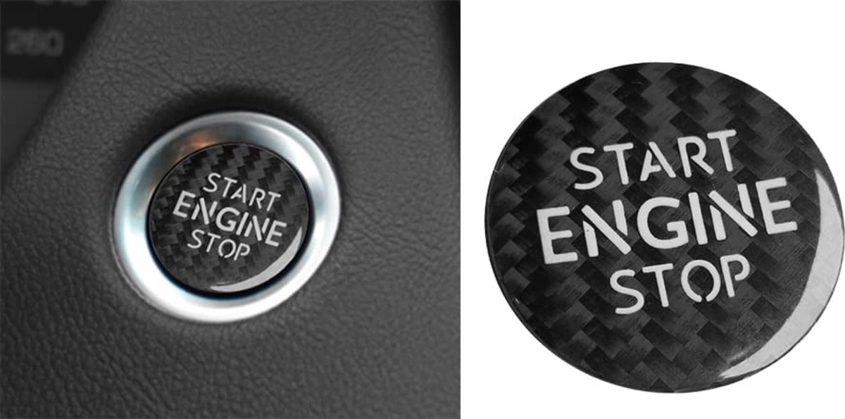 Motor Startknop Cover Sticker Past op VW Tiguan T-Cross Passat Bora C-TREK CC koolstofvezel One Button Startknop Ontstekingsschakelaar Drukknop Cover Reparatie Schakelaar Bescherming C Zwart
