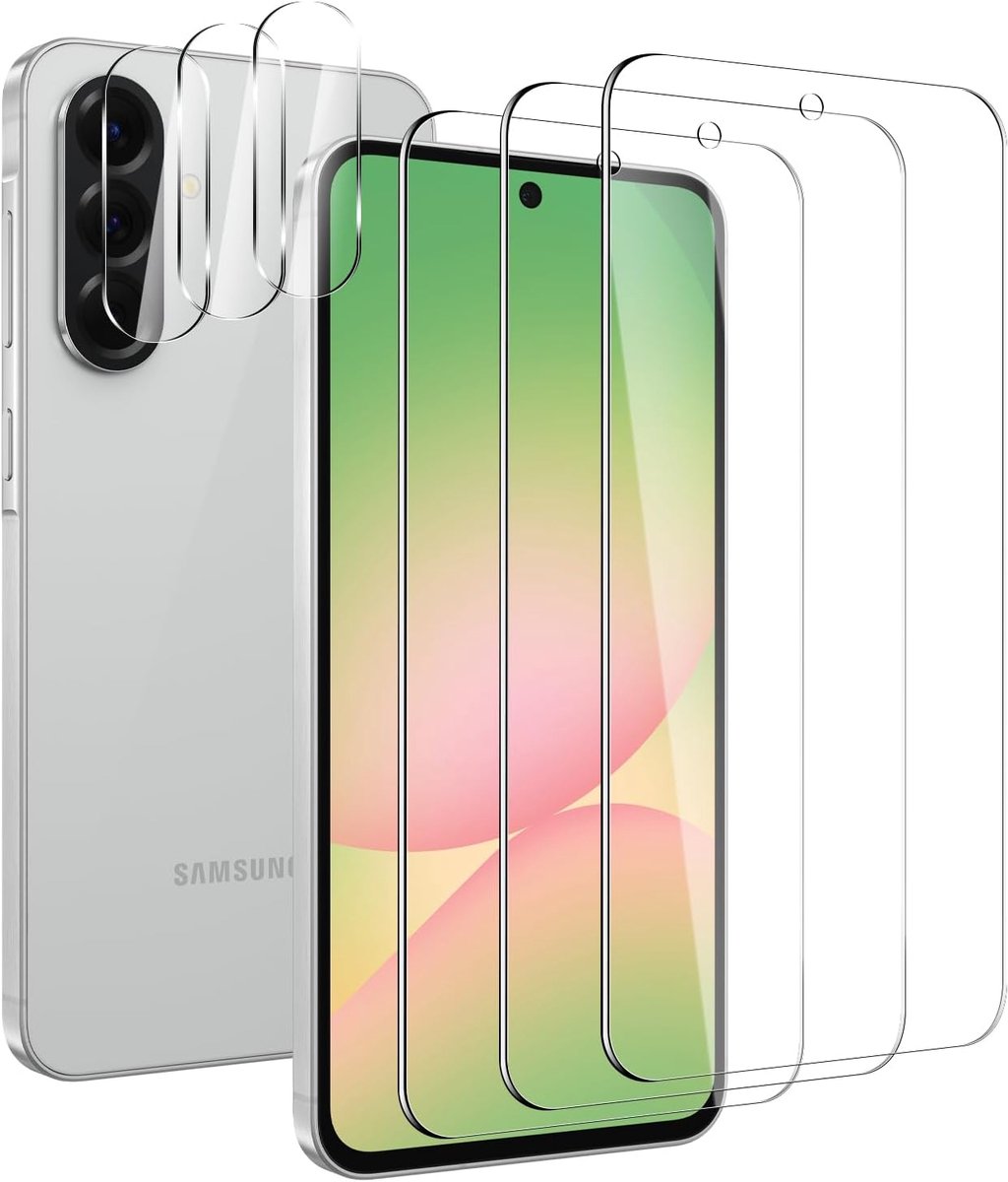 3 Stuks Transparante Gehard Glas Scherm Beschermer + 3 Stuks Lens Beschermer voor Samsung Galaxy A56 5G, 9H Hardheid, HD Duidelijk, Anti-Vingerafdruk, Anti-Kras, Precies Passend