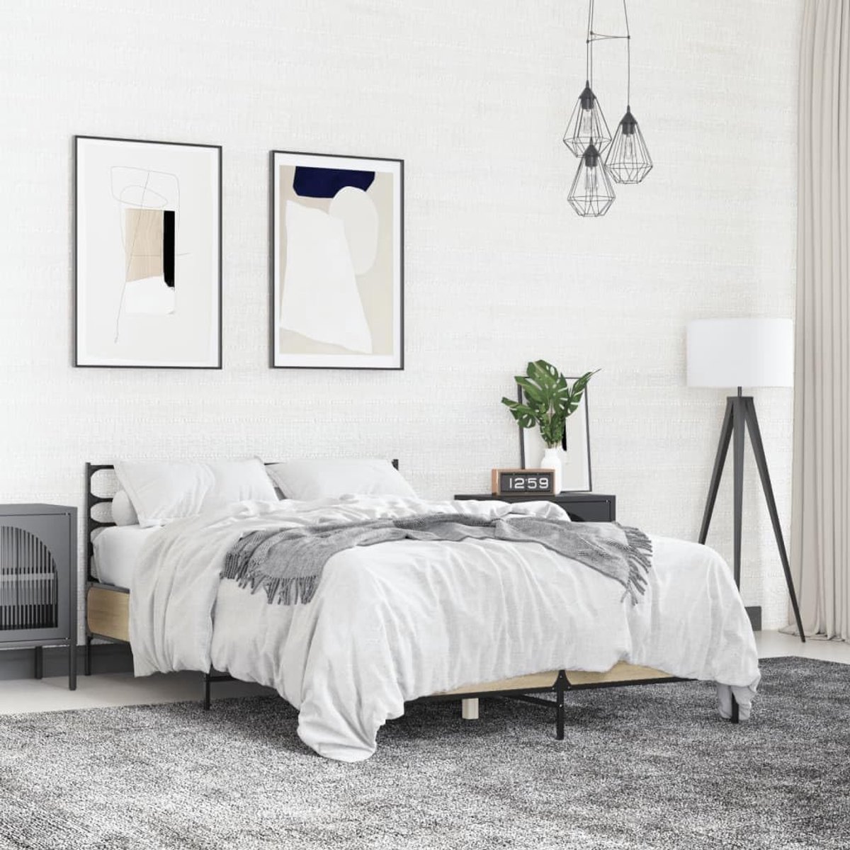 Hout metaal slaapkamerbed Sonoma eiken 140x190 cm