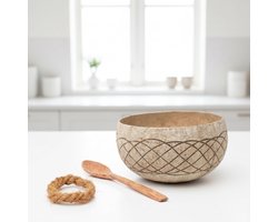 Cocovibes Kokosnootkom, mueslikom, smoothie, kokosnootschaal met anti-kantelring en houten lepel, duurzame dessert- en Boeddhaschaal (HAWAII-1)
