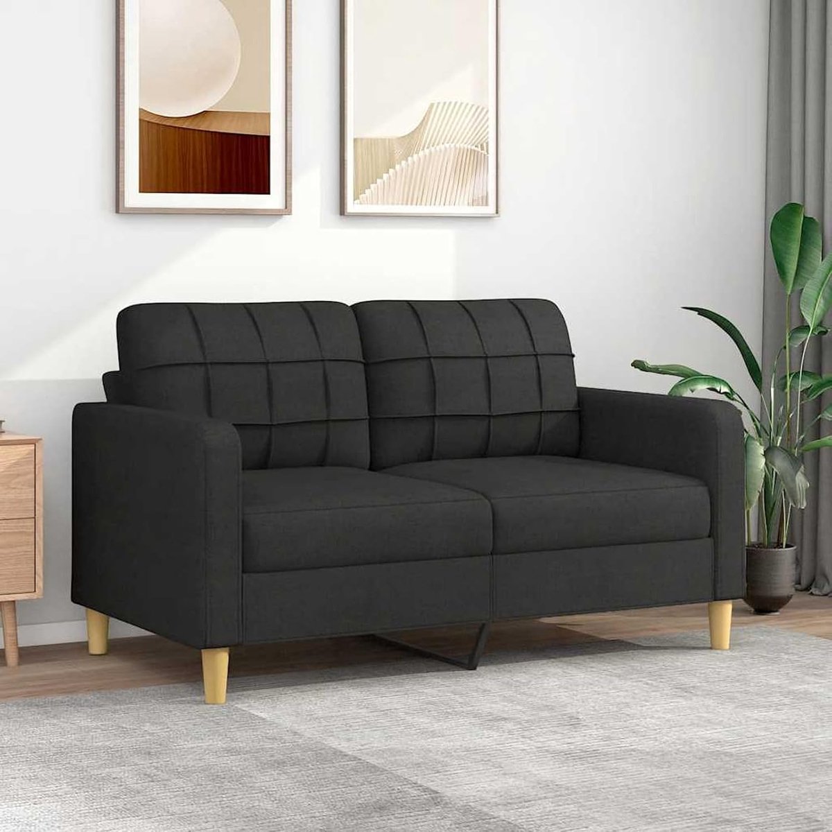 2-zitsbank, zwart, 120 cm, moderne gestoffeerde bank, stoffen slaapbank voor woonkamer/kantoor
