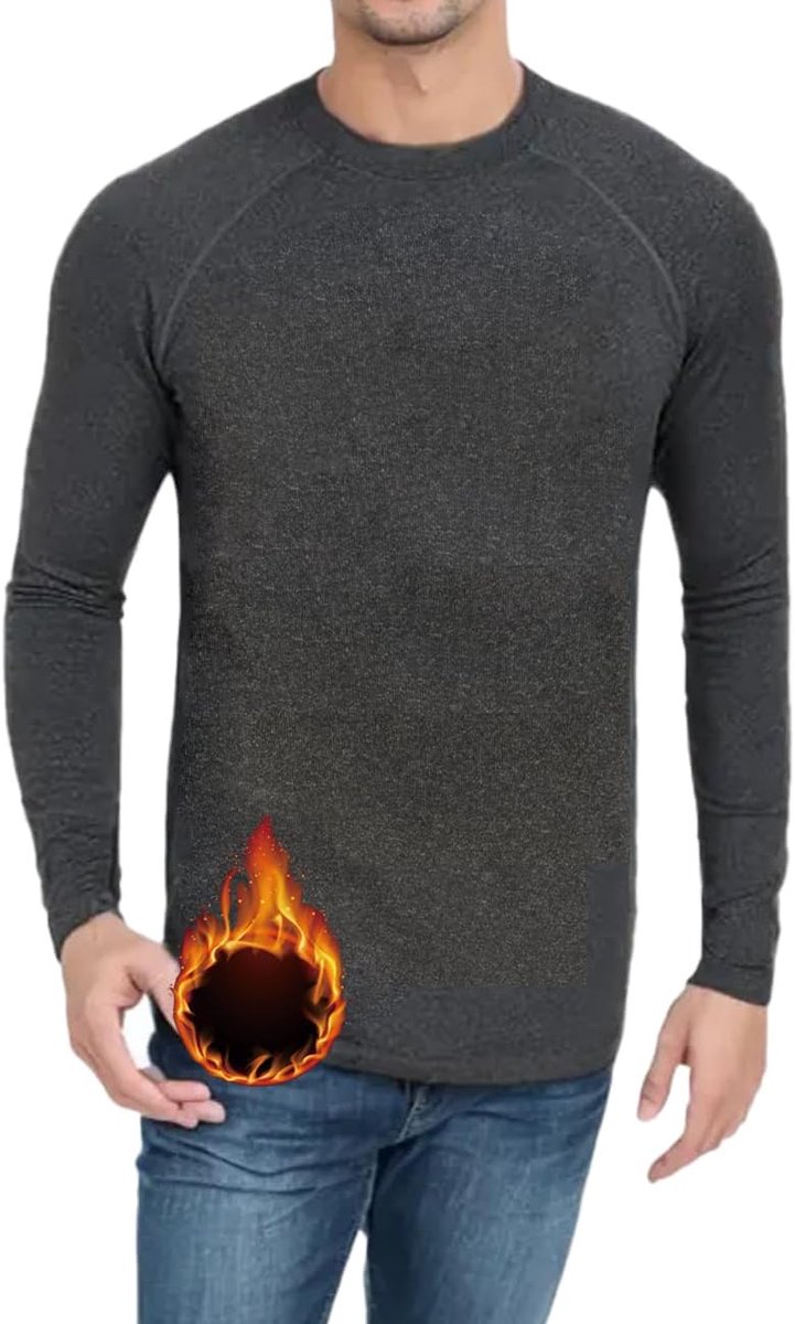 Thermoshirt voor heren, lange mouwen, fleecevoering, herfst en winter, warm bovenstuk, lange mouwen, voor voetbal, skiën, wintersport