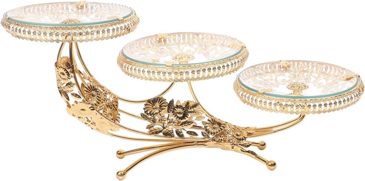 Kristallen Glas Fruit Tray 3 Tiered Serving Stand Voedsel Display Stand Cupcake Stand Serveren Cake Stand Voedsel Server Display Plaat Rack (Gouden)