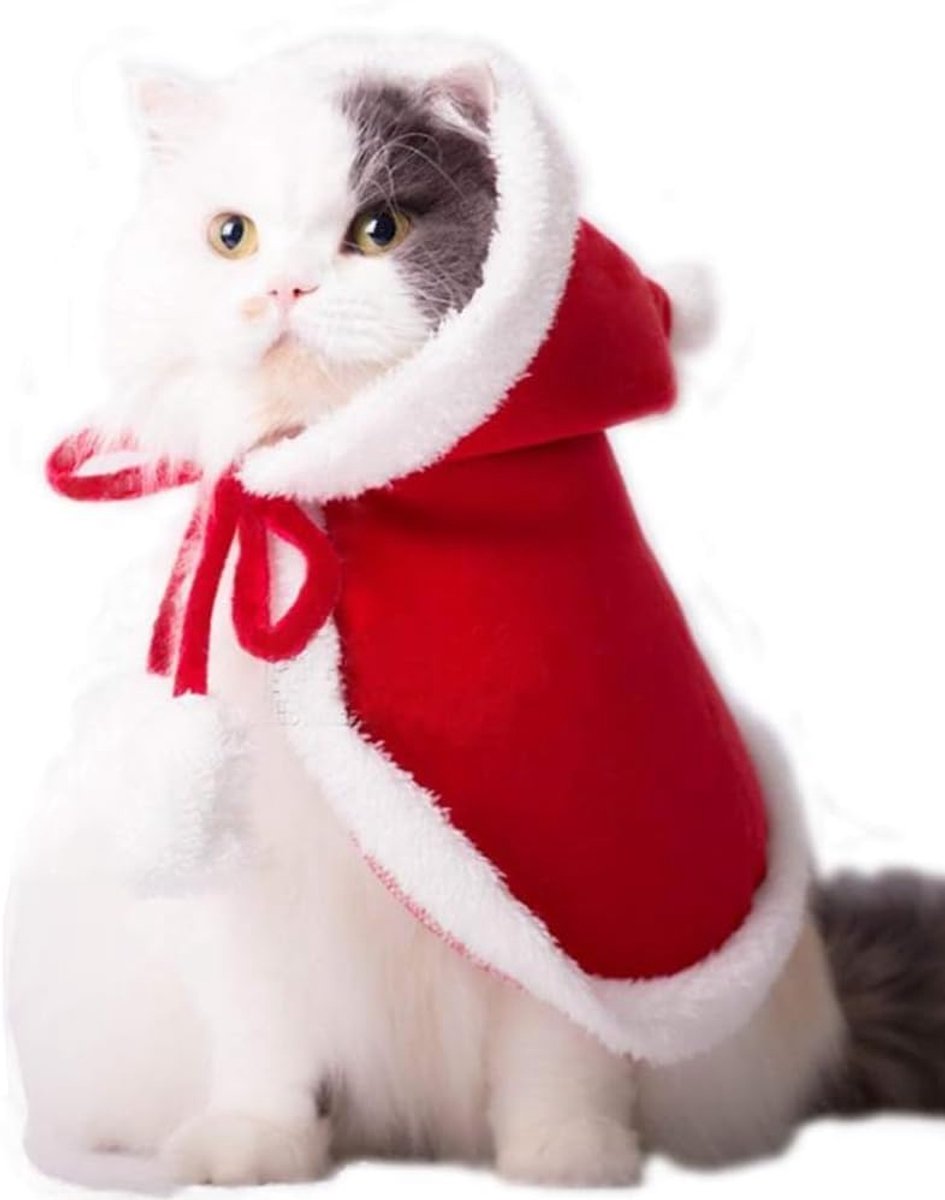 Kerstkostuum voor kleine honden, kattenkostuum voor Kerstmis, schattige kerstcape met capuchon voor honden en katten, hondenkerstoutfit, kerstkostuum voor kleine huisdieren (rood D-L)