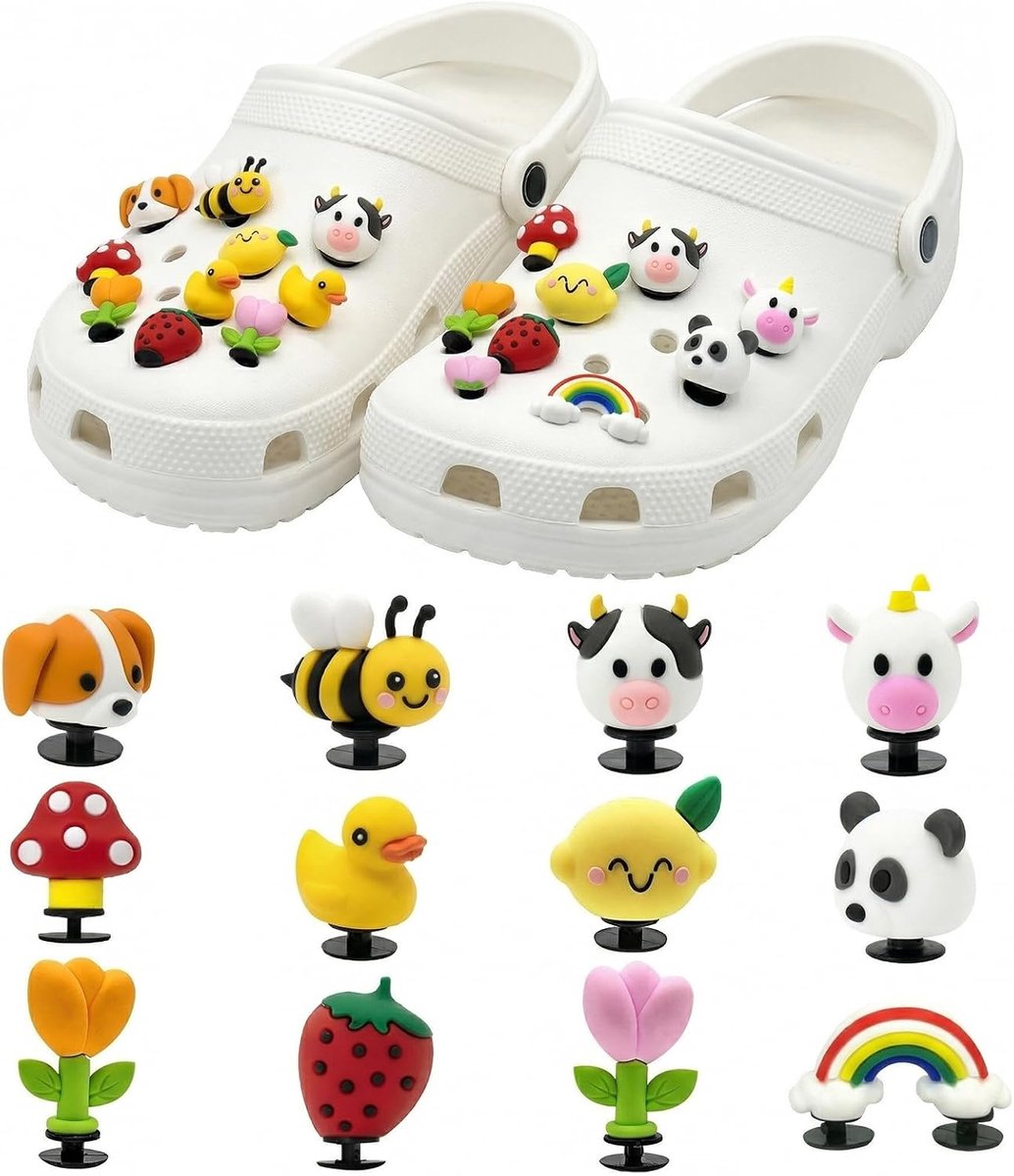 Bedels voor Crocs Anstecker, voor meisjes en dames, kleurrijke schoensieraden, pinnen voor klompen, doe-het-zelf schoenhangers, accessoireset, PVC schoenbedels voor sandalen en tuinklompen, PVC