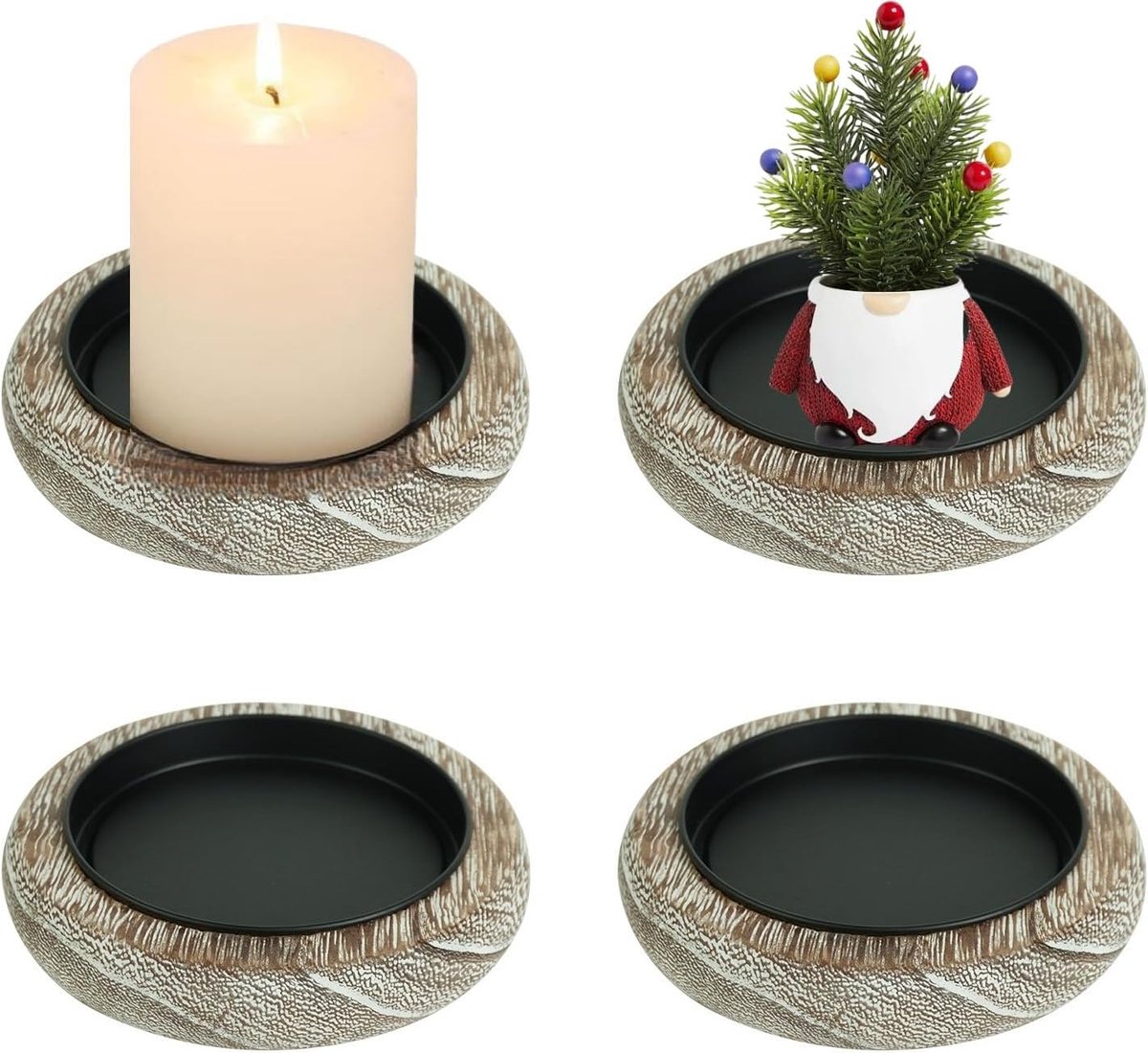 Set van 4 theelichthouders van hout rustiek met lekbak
