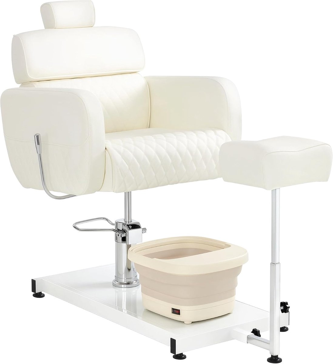 Pedicurestoel met voetenbad en kruk, hoogte verstelbaar en kantelbaar, rugleuning en hoofdsteun uitschuifbaar, voetverzorgingsstoel F0380 (Wit)